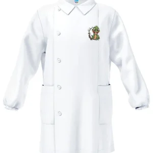 Grembiule bianco asilo bambino con abbottonatura laterale Siggi ricamo Draghetto 4182