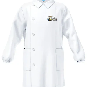 Grembiule bianco asilo bambino con abbottonatura laterale Siggi ricamo Rally 4181