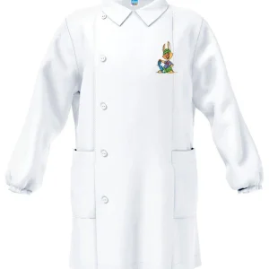 Grembiule bianco asilo bambino con abbottonatura laterale Siggi ricamo Skate 4186