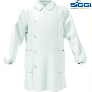 Grembiule bianco asilo bambino con abbottonatura laterale Siggi senza ricamo 1961