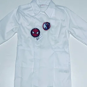 Grembiule bianco asilo bambino con abbottonatura laterale ricamo Marvel Spiderman G303