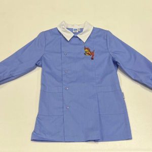 Grembiule con abbottonatura laterale scuola elementare celeste bambino Siggi Made in Italy ricamo Dinosauro 3928