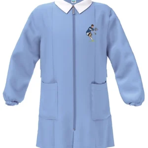 Grembiule con zip scuola elementare celeste bambino Siggi Made in Italy ricamo Calcio 4167