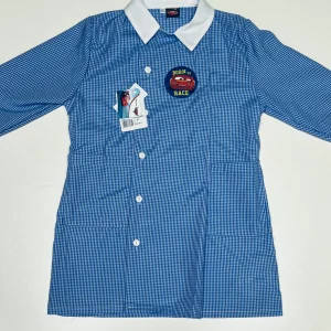 Grembiule quadretti azzurri asilo bambino con abbottonatura laterale Disney Cars G306