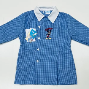Grembiule quadretti azzurri asilo bambino con abbottonatura laterale Disney Mickey G302