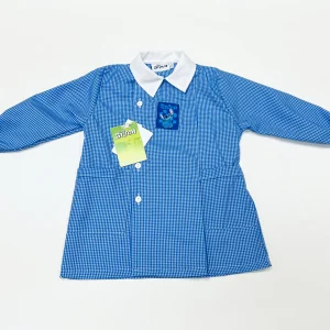 Grembiule quadretti azzurri asilo bambino con abbottonatura laterale Disney Stitch G307