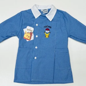 Grembiule quadretti azzurri asilo bambino con abbottonatura laterale Pokemon G301