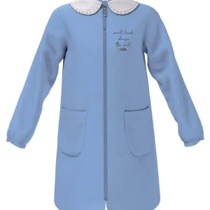 Grembiule scuola elementare Celeste bambina con zip Siggi Made in Italy ricamo Small Hands 4222