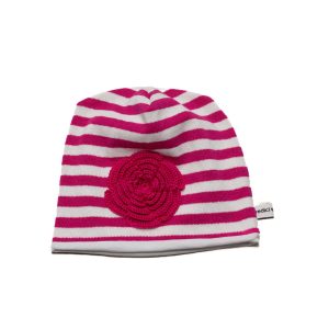 Berretta righe con fiore fucsia