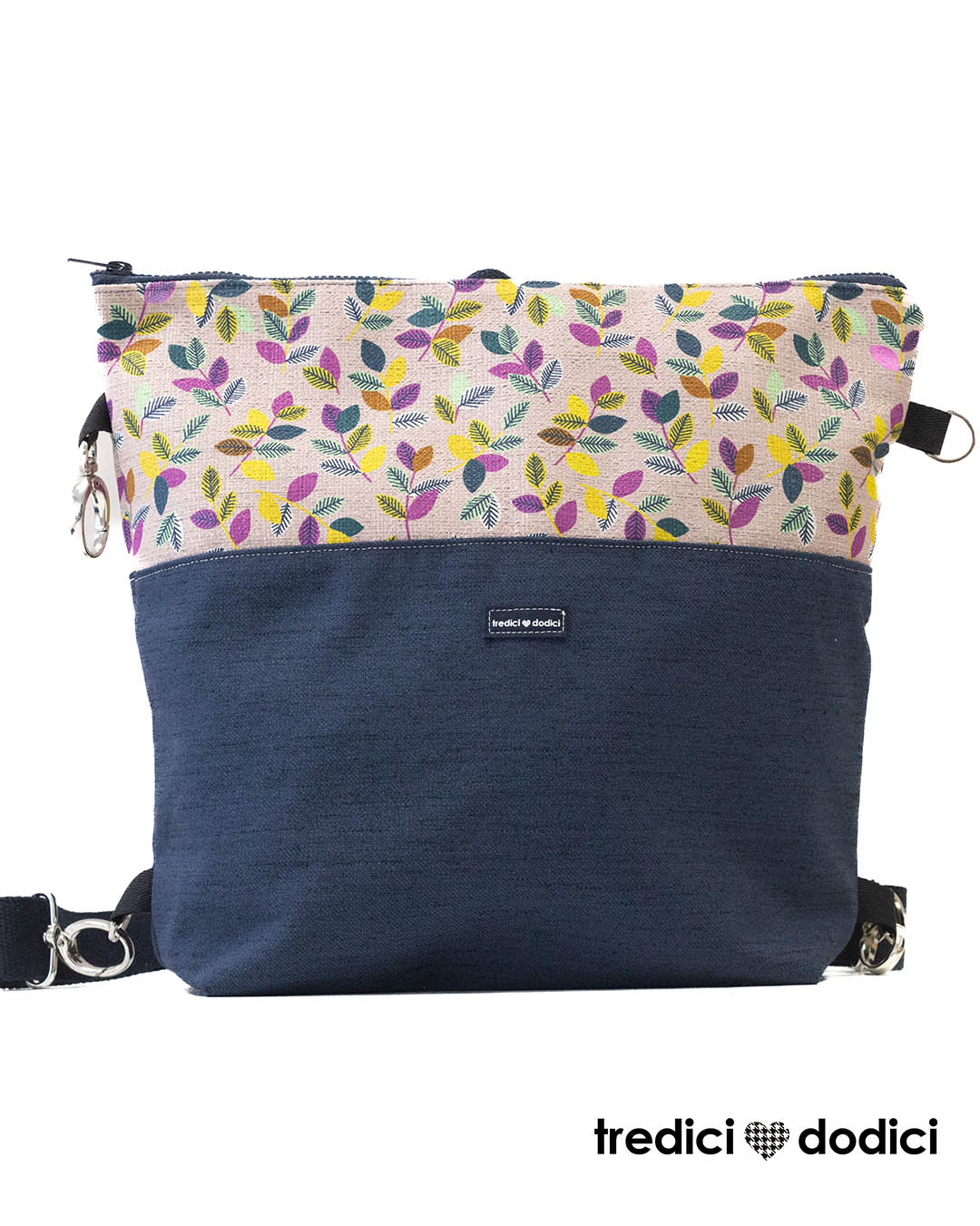 Zaino blu e foglioline giallo lilla - immagine 3