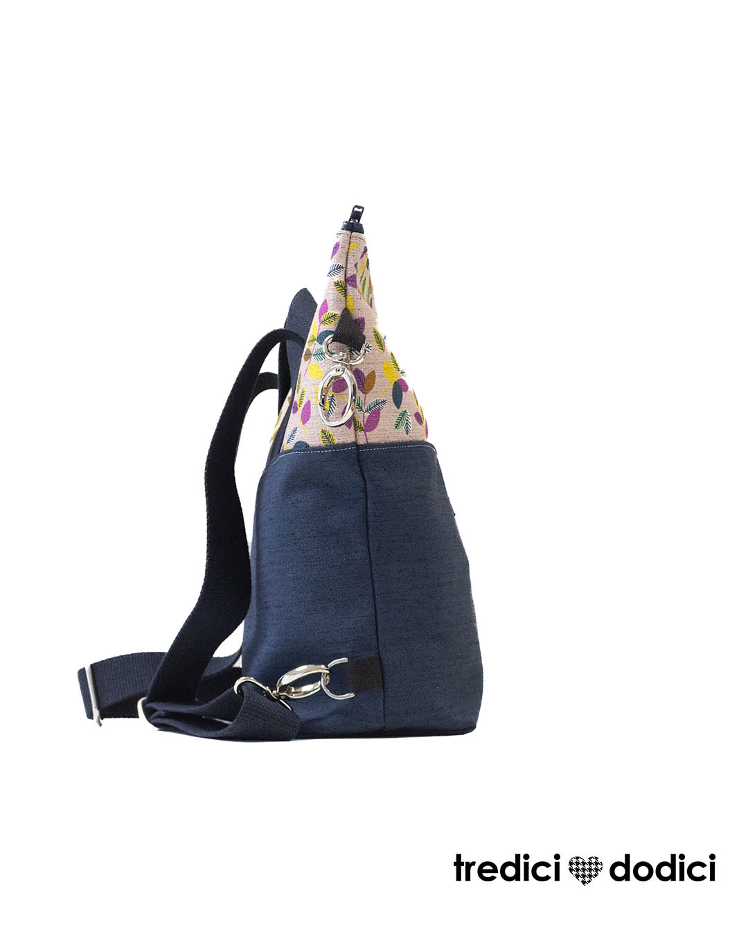 Zaino blu e foglioline giallo lilla - immagine 4