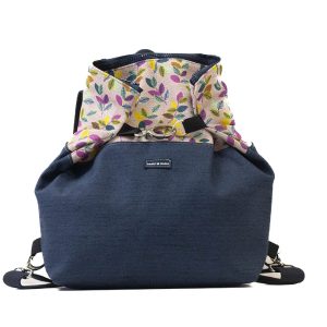 Zaino blu e foglioline giallo lilla