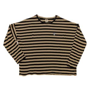 T-shirt a scatoletta righe sabbia nero