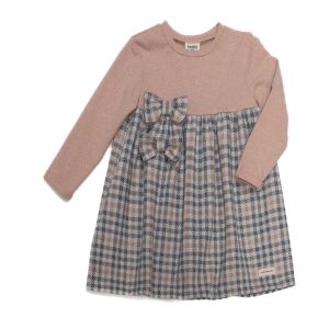 Abito in caldo cotone quadri rosa grigio