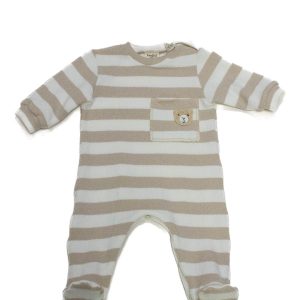 Tutina con piedini in caldo cotone riga panna beige