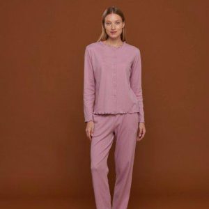 Pigiama aperto donna in caldo cotone a costina Noidinotte Camilla FA8365