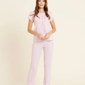 Pigiama aperto donna puro cotone mezza manica e pantalone lungo calibrato Noidinotte FA8284