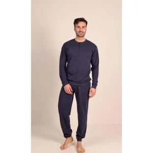 Pigiama uomo serafino invernale interlock tinta unita blu Gary CB65200
