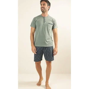 Pigiama uomo serafino mezza manica pantalone corto Gary 100% Cotone Z65015