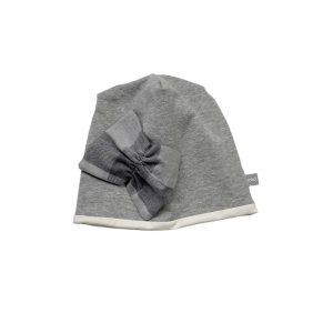 Berretta grigio lurex con fioccone quadri
