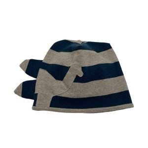 Berretta invernale righe blu sabbia con dinosauro e punte