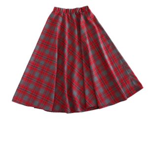 Gonna a ruota tartan rosso grigio